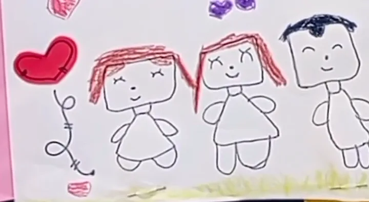 Un dibujo de los chicos sobre sus derechos, con corazones